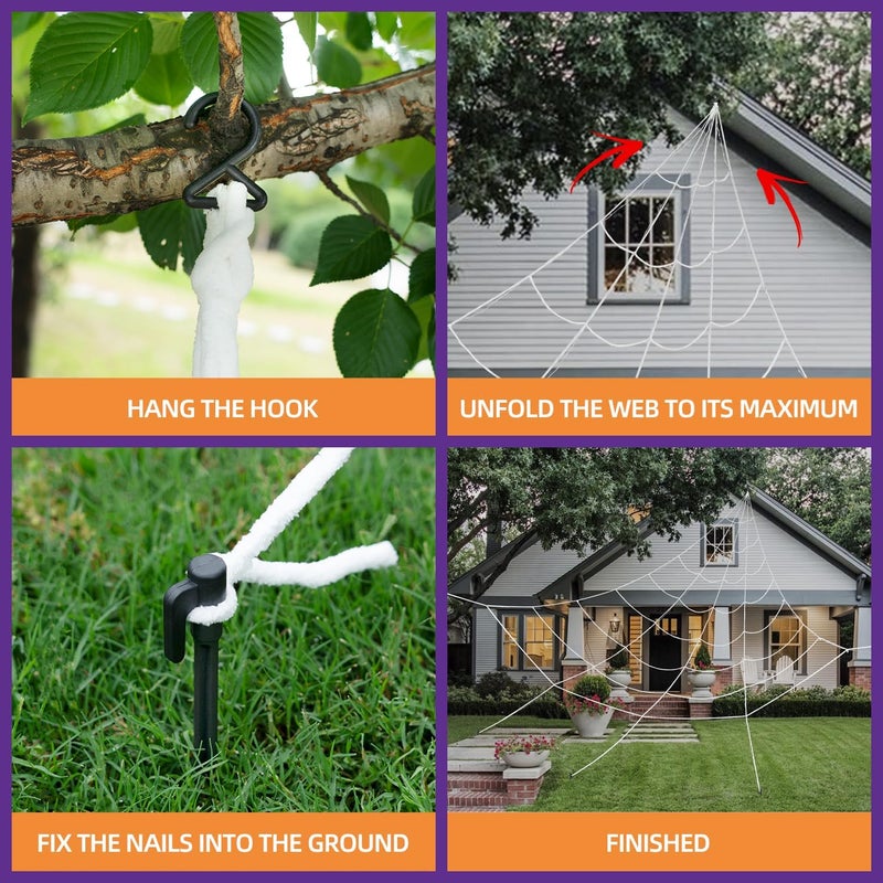 Kendane Halloween Decorations Outdoor and Indoor,250 LED Halloween Spider Web Light Decorations with 59" Giant Spider & 20g Stretch Cobweb,200" Large Light Up Spider Web for Yard(Purple) - Image 4
